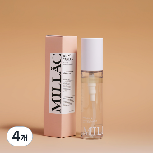 MILLAC 프로바이오틱스 3 화이트닝 퍼퓸 바디미스트 블랑바닐라, 50ml, 4개