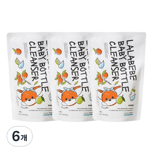 케이맘 랄라베베 유아용 젖병식기세정제 액상형 리필 쿨라임향, 400ml, 6개