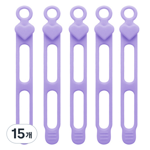마다꾸미 실리콘 케이블타이 콘세트 선 라인 정리, 34 하트 퍼플, 15개