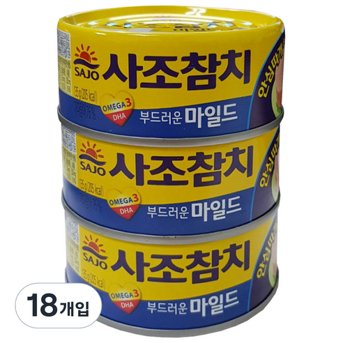 사조참치 안심따개 마일드 참치, 135g, 18개