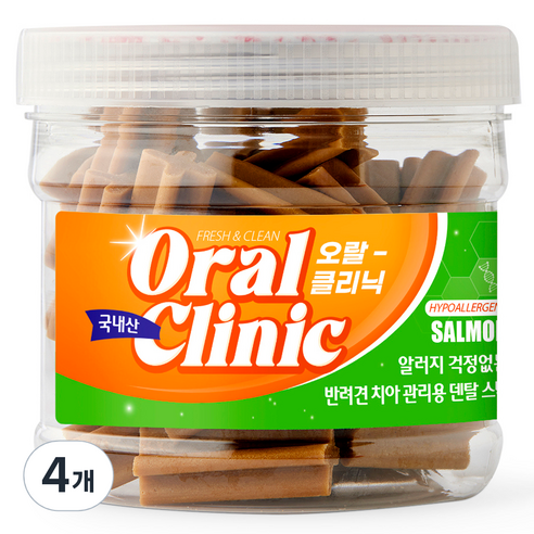오랄클리닉 반려동물 덴탈껌, 연어맛, 300g, 4개