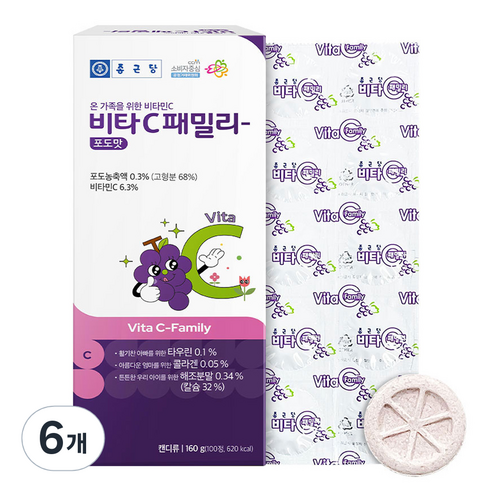종근당 비타씨패밀리 포도맛 비타민C, 160g, 6개