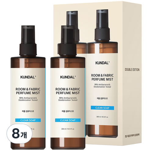 쿤달 퍼퓸 룸 앤 패브릭 섬유탈취제 클린솝향, 300ml, 8개, 클린솝