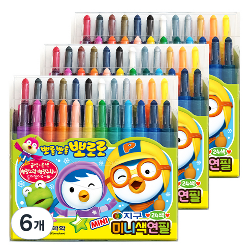 지구화학 뽀로로 미니 색연필, 24색, 6개