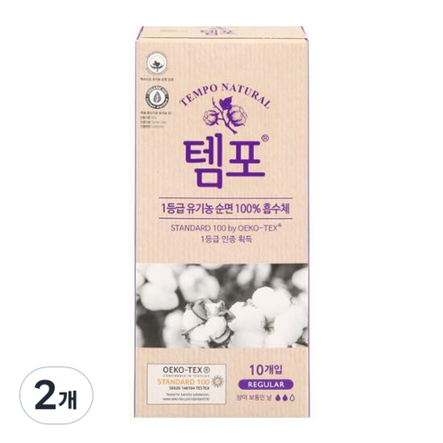 동아제약 템포 내추럴 체내형 생리대 레귤러, 10개입, 2개
