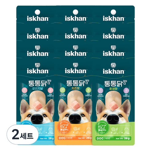 이즈칸 강아지 통통닭 알파 간식 26g x 3종 x 4p 세트, 2세트, 혼합맛(오리지널/훈제/치즈)