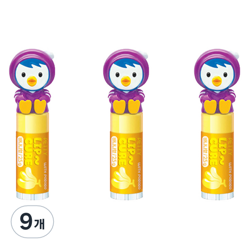 케이엠제약 뽀로로 유아용 패티 립큐어 립밤 2.5g, 바나나향, 9개