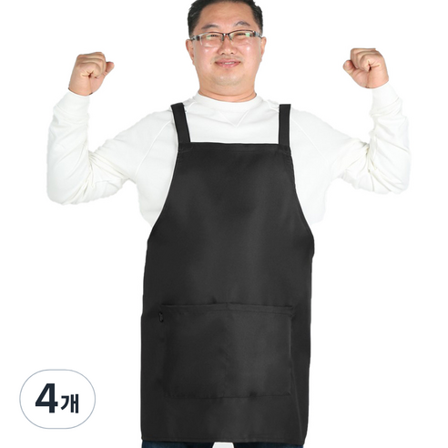 오투라이프 면혼방 벨크로타입 에이치형 앞치마, 블랙, 4개