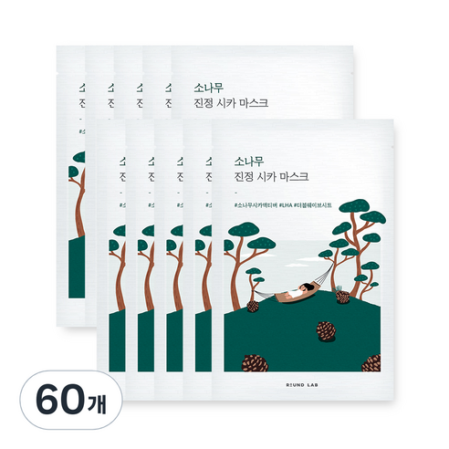 라운드랩 소나무 진정 시카 마스크, 60개, 1개입
