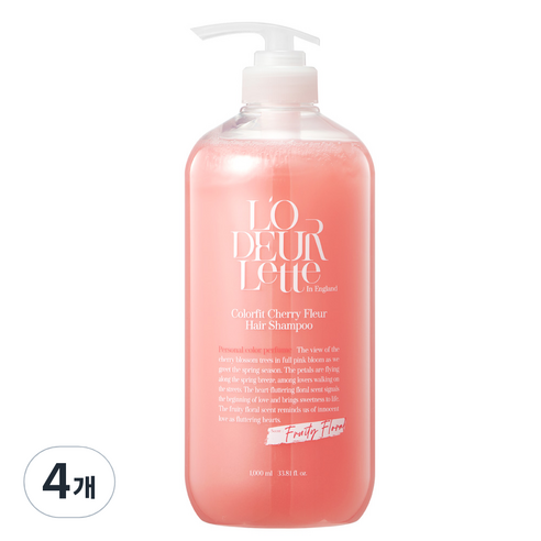 로더렛 컬러 핏 체리 플뢰르 헤어 샴푸 프루티 플로럴 향, 1000ml, 4개