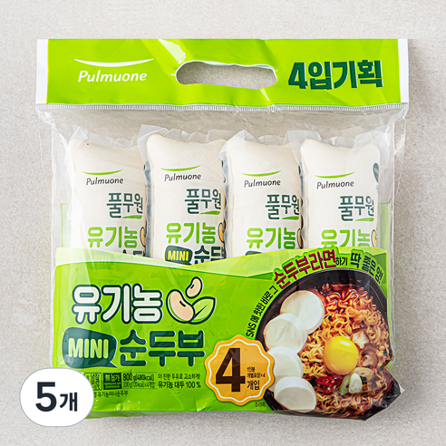 풀무원 유기농 미니 순두부 4개입, 800g, 5개