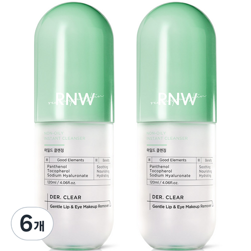알엔더블유 더 클리어 젠틀 립 앤 아이 메이크업 리무버, 120ml, 6개