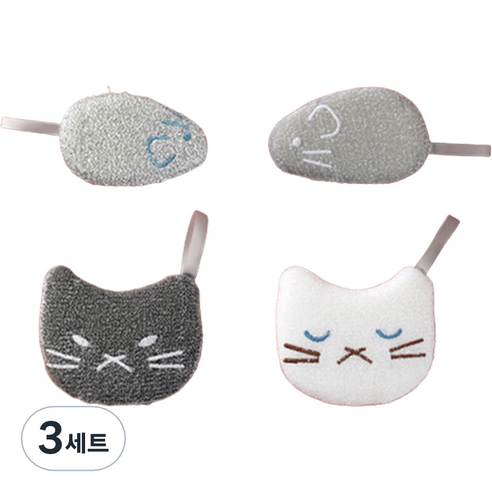 hillo 이지 아크릴 스펀지 수세미 고양이, 4개입, 3세트