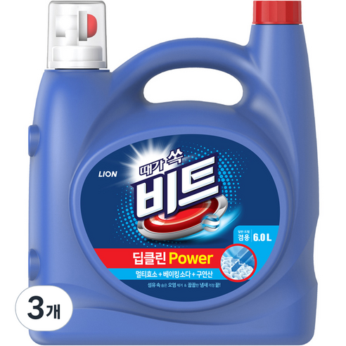 비트 딥클린 파워 일반 드럼 겸용 액체세제 본품, 3개, 6L