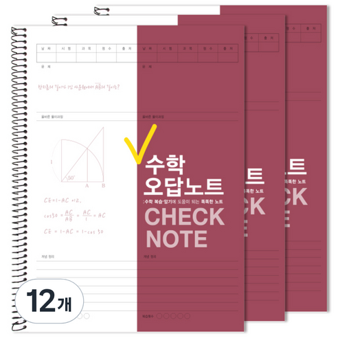 투영디자인 체크 수학 오답노트, 버건디, 12개