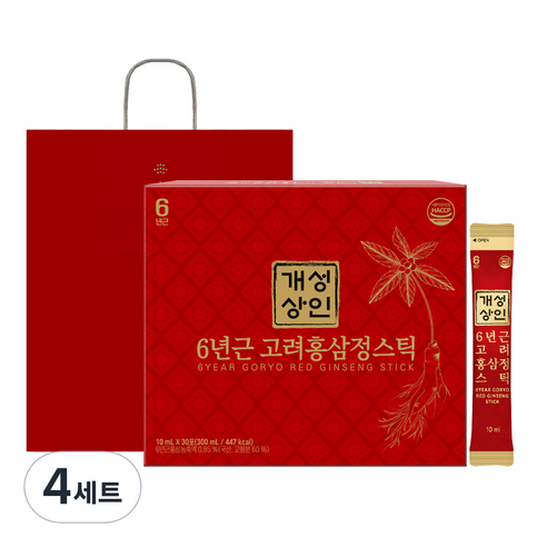 개성상인 6년근 고려홍삼정 스틱 + 쇼핑백, 300ml, 4세트
