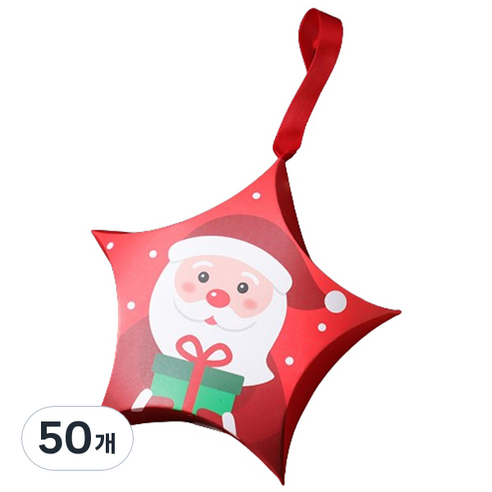 마켓감성 크리스마스별 고리 상자, 산타클로스, 50개