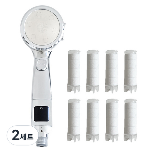 윈프라이스 온도체크 4way 필터 샤워기 + 전용필터 8p 세트, 2세트, 실버(샤워기)