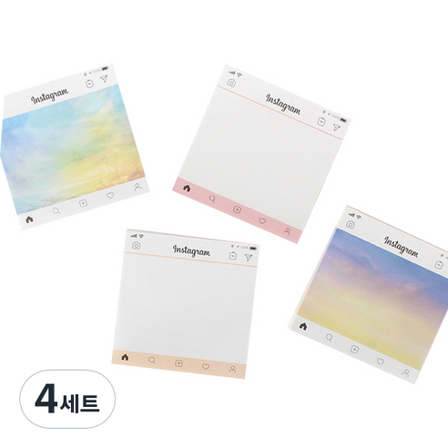 톡톡팬시 떡메모지 인스타그램 4종세트, YELLOW, PINK, BLUE CLOUD, VIOLET CLOUD, 4세트