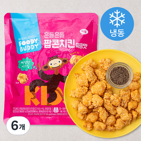 푸디버디 흔들흔들 팝콘치킨 짜장맛 (냉동), 207g, 6개