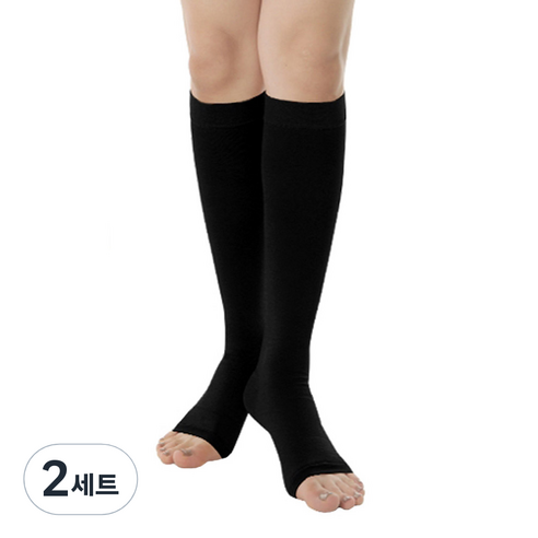 Rxtar 무릎형 강압 발트임 의료용 압박스타킹 검정 B201, 2세트