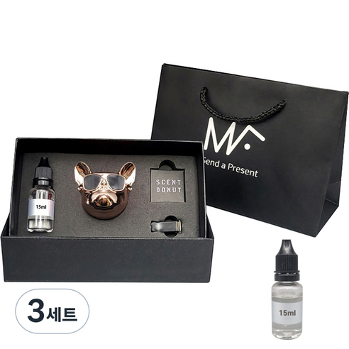 엠퓨처 불독 차량용 방향제 로즈브론즈 + 블랙베리베이오일 15ml 2p + 선물 쇼핑백 대표, 3세트, 과일/트로피칼향