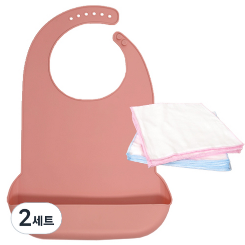 파라디 방수 성인용 턱받이 + 면손수건, 핑크(턱받아), 랜덤발송(손수건), 2세트