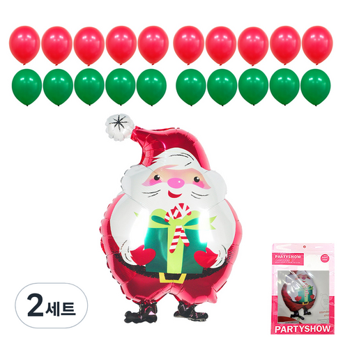 파티쇼 크리스마스 주니어쉐잎 파티장식풍선 세트 조비얼산타 X-MAS, 혼합색상, 2세트