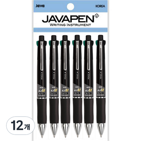 자바펜 제트4+1M 멀티펜 0.7mm, 메탈블랙, 12개