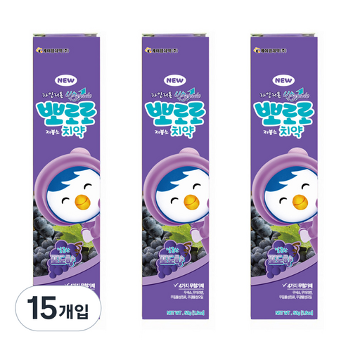 뽀로로 저불소 치약 포도향, 50g, 15개