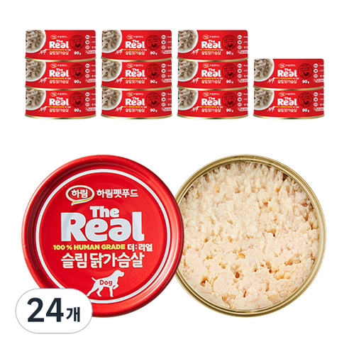 하림펫푸드 더리얼 DOG 슬림 캔 강아지 간식, 닭고기맛, 90g, 24개