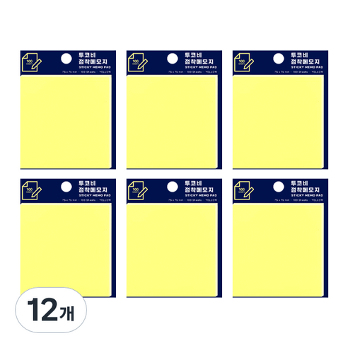 스티키 메모 패드 75 x 76 mm 100p, 옐로우, 100개입, 12개