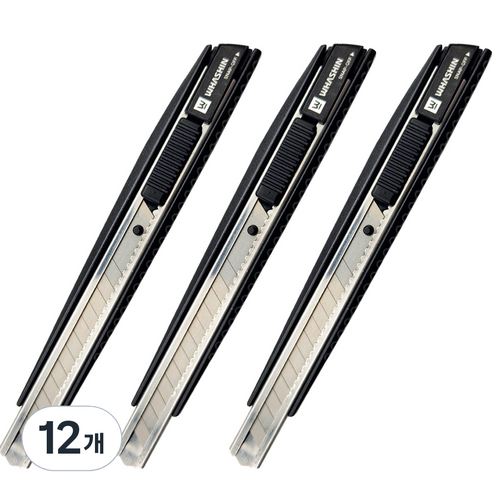 화신 알루미늄 바디 커터칼 KN-214 소 9mm, 혼합색상, 12개
