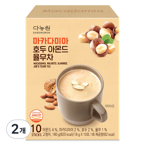 다농원 마카다미아 호두 아몬드 율무차, 18g, 2개, 10개입