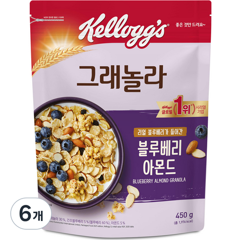 켈로그 블루베리 아몬드 그래놀라, 450g, 6개