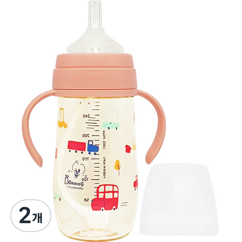 밥독 PPSU 뛰뛰빵빵 빨대컵 270ml, 코랄핑크, 2개