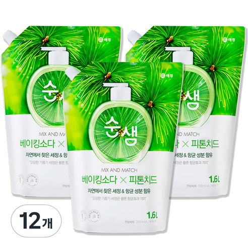 순샘 베이킹소다 피톤치드 리필 세제, 1.6L, 12개