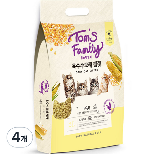 톰스패밀리 옥수수 고양이 모래 펠렛 레몬향, 5L, 4개