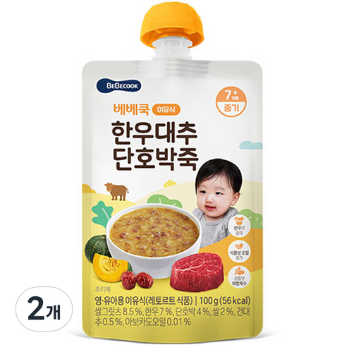 베베쿡 중기 한우 대추 단호박죽 실온 이유식, 한우 + 대추 + 단호박 혼합맛, 100g, 2개
