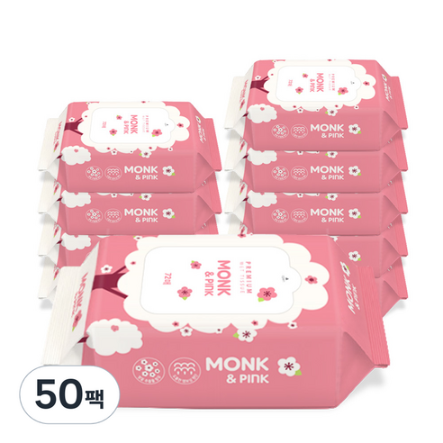 몽크앤핑크 유아 물티슈 리필형, 72매, 50팩