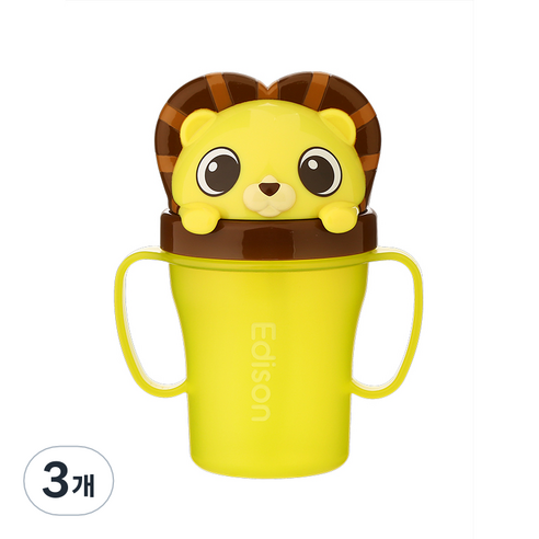 에디슨 프렌즈 흘림방지 빨대컵 3, 사자 하이언, 3개, 200ml
