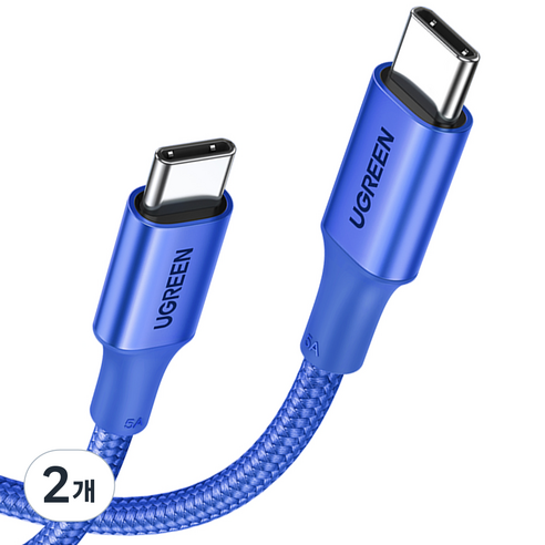 유그린 프리미엄 C타입 to C타입 고속 충전 케이블 100W, 1m, 블루, 2개