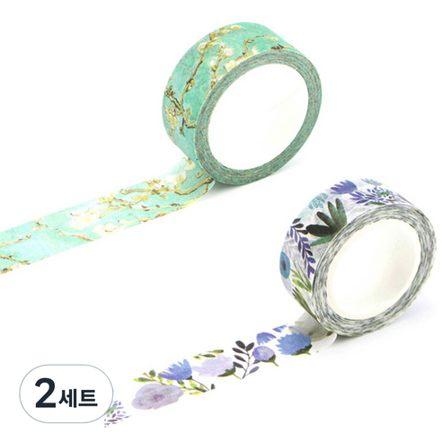 라이프포인트 내츄럴 일러스트 마스킹 테이프, 05보라별꽃, 06아몬드나무, 2세트