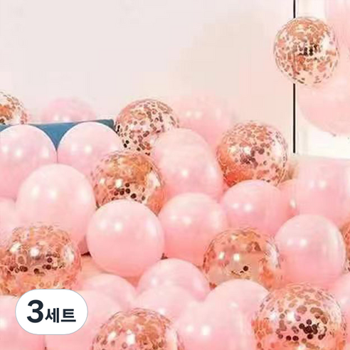 뷰라뷰 파티풍선 50p + 공기펌프 + 10m 리본 세트, 17 파우더핑크 + 샴페인스팽글(랜덤발송), 3세트