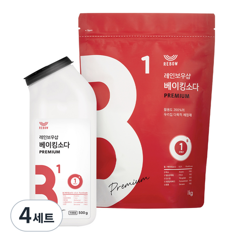 레인보우샵 베이킹소다 프리미엄 톡톡이 500g + 리필 1kg, 4세트