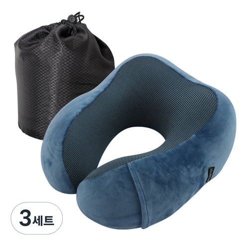 카템 떠나요 메모리폼 목쿠션 + 파우치, 블루, 3세트