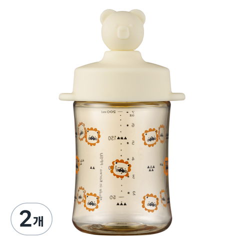아키움 유아용 곰돌이 PPSU 빨대컵 200ml, 바닐라, 2개