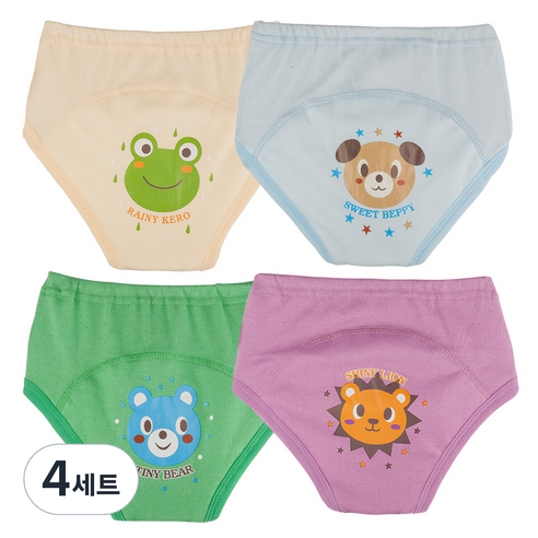 아가짱 캐릭터 배변훈련팬티 4종 세트, B(노란색, 하늘색, 초록색, 보라색), 4세트
