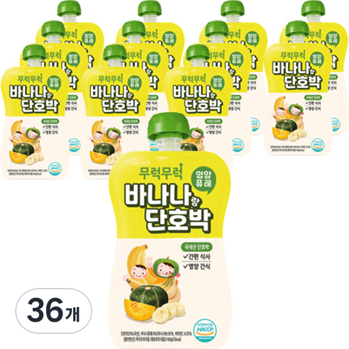 이유케어스 유아용 무럭무럭 이유식 과일퓨레, 바나나랑 단호박, 100g, 36개