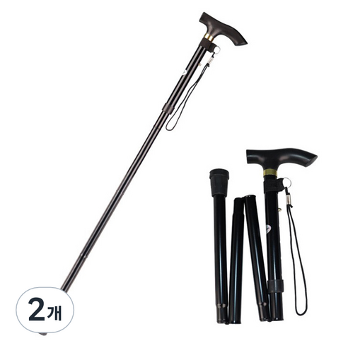 초경량 외발 접이식 길이조절용 지팡이, 블랙, 2개